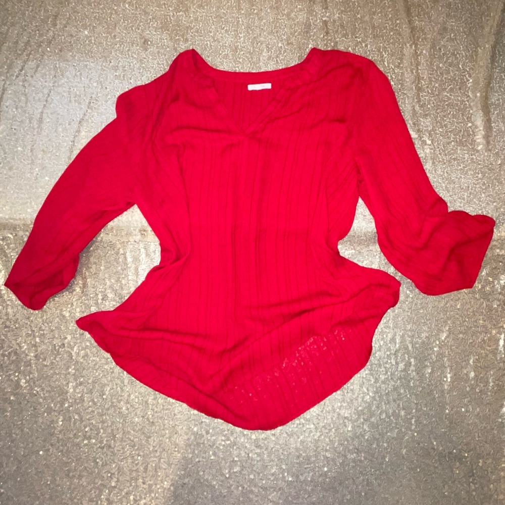 Maurices, solid red square print three-quarter sleeve women’s top size large